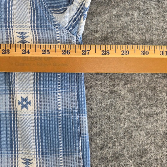 VTG Arizona Jean Co Men XL Blue Southwestern Aztec Plaid Long Sleeve Button Down - Picture 9 of 12